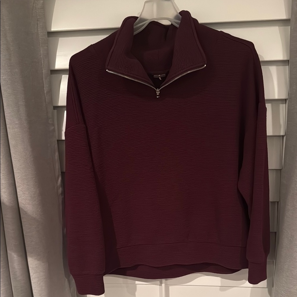 CALIA by Carrie Underwood Maroon Zip Up Sweater with Relaxed Fit